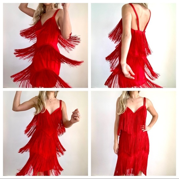 Vintage Dresses & Skirts - Red Tiered Fringe 1920’s Flapper Dress Small